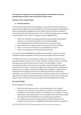 The Impact of Our Approach on Pre-Existing Participation and Feedback Mechanisms Provided by Government Or Other Duty Bearers in Kwale County