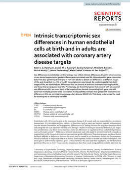 Intrinsic Transcriptomic Sex Differences in Human Endothelial Cells at Birth