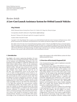 A Low-Cost Launch Assistance System for Orbital Launch Vehicles