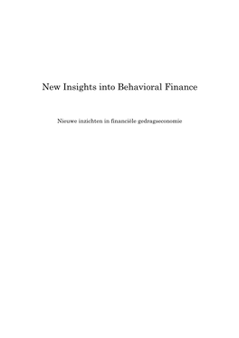 New Insights Into Behavioral Finance