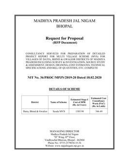 MADHYA PRADESH JAL NIGAM BHOPAL Request for Proposal