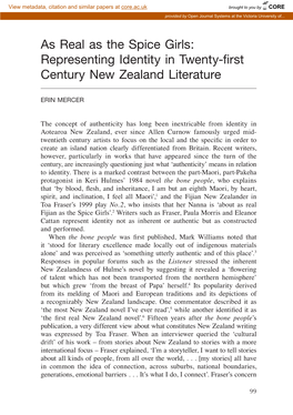 Representing Identity in Twenty-First Century New Zealand Literature