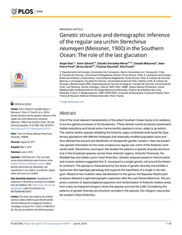 Genetic Structure and Demographic Inference of the Regular Sea Urchin Sterechinus Neumayeri (Meissner, 1900) in the Southern Ocean: the Role of the Last Glaciation