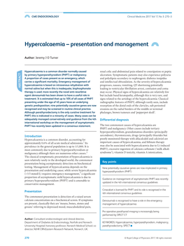 Hypercalcaemia – Presentation and Management