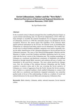 Soviet Lithuanians, Amber and the “New Balts”: Historical Narratives of National and Regional Identities in Lithuanian Museums, 1940–2009