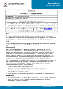 Universal Contact 4 Months Scope (Staff): Community Health Staff Scope (Area): CAHS-CH, WACHS