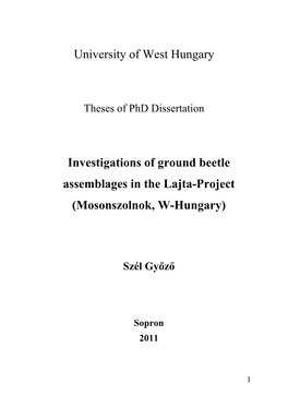 University of West Hungary Investigations of Ground Beetle