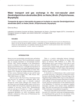 Water Transport and Gas Exchange in the Non-Vascular Plant Dendroligotrichum Dendroides (Brid