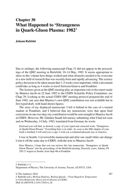 What Happened to 'Strangeness in Quark-Gluon Plasma: 1982'