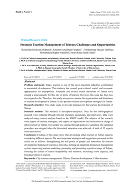 Strategic Tourism Management of Tehran; Challenges And