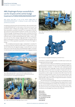 ABEL Diaphragm Pumps Successfully in Use for 19 Years at the Central Sludge Treatment of EMSCHERGENOSSENSCHAFT