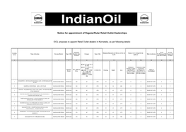 IOCL Proposes to Appoint Retail Outlet Dealers in Karnataka, As Per Following Details