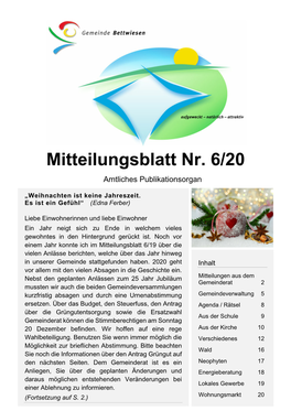 Mitteilungsblatt Nr. 6/20 Amtliches Publikationsorgan