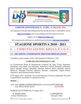 Stagione Sportiva 2010 - 2011