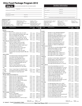 Ohio Food Master 2012 QTY ITEM# ITEM DESCRIPTION WEIGHT TOTAL PRICE TOTAL QTY ITEM# ITEM DESCRIPTION WEIGHT TOTAL PRICE TOTAL WEIGHT PRICE WEIGHT PRICE