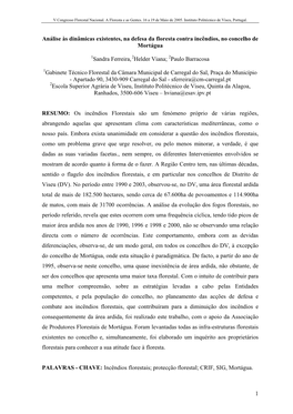 1 Análise Às Dinâmicas Existentes, Na Defesa Da Floresta Contra Incêndios