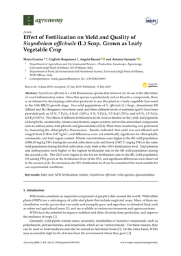 Effect of Fertilization on Yield and Quality of Sisymbrium Officinale (L