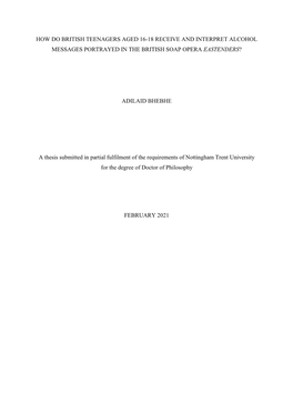 How Do British Teenagers Aged 16-18 Receive and Interpret Alcohol Messages Portrayed in the British Soap Opera Eastenders?