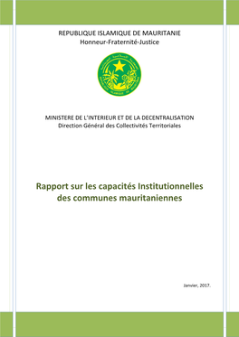 Rapport Sur Les Capacités Institutionnelles Des Communes Mauritaniennes