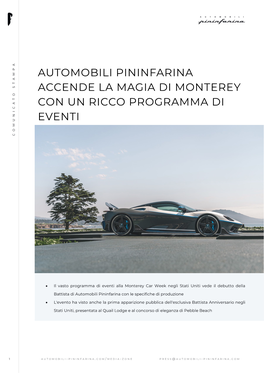 Automobili Pininfarina Accende La Magia Di Monterey Con Un Ricco Programma Di Eventi Comunicato Stampa Comunicato