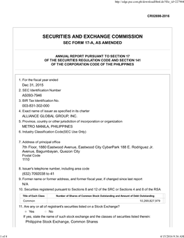 Sec Form 17-A, As Amended