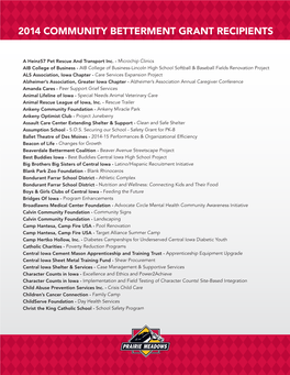 2014 Community Betterment Grant Recipients