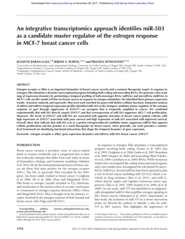 An Integrative Transcriptomics Approach Identifies Mir-503 As a Candidate Master Regulator of the Estrogen Response in MCF-7 Breast Cancer Cells