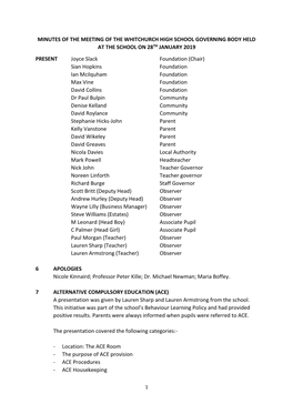 Minutes of the Meeting of the Whitchurch High School Governing