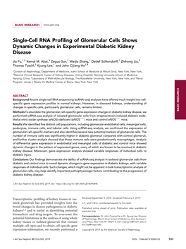 Single-Cell RNA Profiling of Glomerular Cells Shows Dynamic