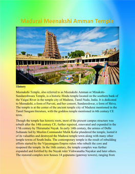 History Meenakshi Temple, Also Referred to As Meenakshi Amman Or Minakshi