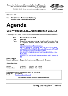 (Public Pack)Agenda Document for County Council Local Committee for Carlisle, 05/01/2021 10:00