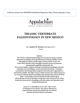 Triassic Vertebrate Paleontology in New Mexico