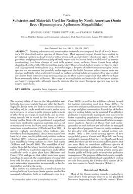 Substrates and Materials Used for Nesting by North American Osmia Bees (Hymenoptera: Apiformes: Megachilidae)