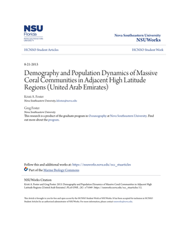 Demography and Population Dynamics of Massive Coral Communities in Adjacent High Latitude Regions (United Arab Emirates) Kristi A