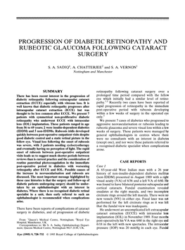 Progression of Diabetic Retinopathy and Rubeotic Glaucoma Following Cataract Surgery