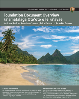 National Park of American Samoa Foundation Document Overview