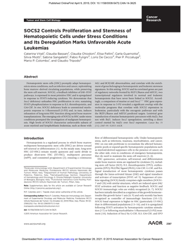 SOCS2 Controls Proliferation and Stemness of Hematopoietic Cells