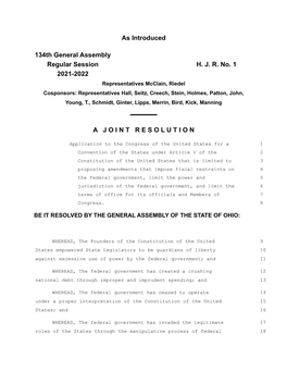 As Introduced 134Th General Assembly Regular Session H. J. R