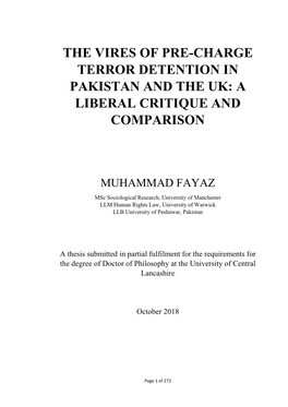 The Vires of Pre-Charge Terror Detention in Pakistan and the Uk: a Liberal Critique and Comparison