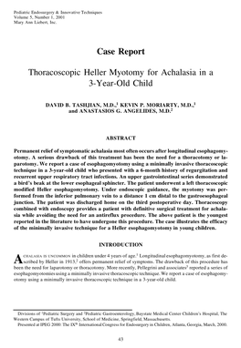 Thoracoscopic Heller Myotomy for Achalasia in a 3-Year-Old Child