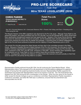 CHRIS PADDIE Total Pro-Life Score