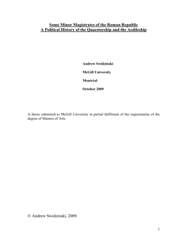 Some Minor Magistrates of the Roman Republic a Political History of the Quaestorship and the Aedileship