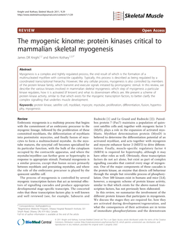 Protein Kinases Critical to Mammalian Skeletal Myogenesis James DR Knight1,2 and Rashmi Kothary1,2,3*