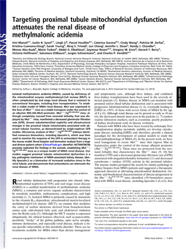 Targeting Proximal Tubule Mitochondrial Dysfunction Attenuates the Renal Disease of Methylmalonic Acidemia