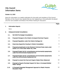 Items for Information Is a Weekly Publication for the Public and Members of City Council