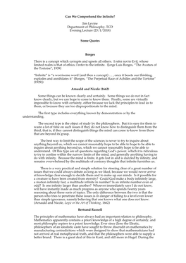 Can We Comprehend the Infinite? Jim Levine Department of Philosophy