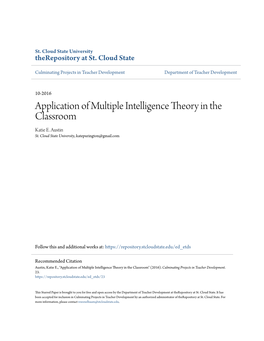 Application of Multiple Intelligence Theory in the Classroom Katie E