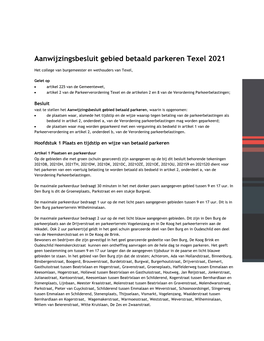 Aanwijzingsbesluit Gebied Betaald Parkeren Texel 2021