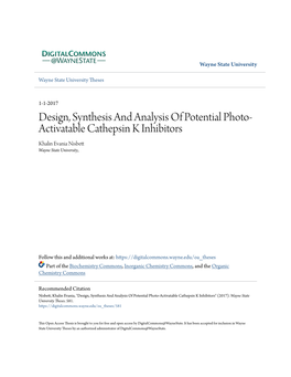 Design, Synthesis and Analysis of Potential Photo-Activatable Cathepsin K Inhibitors