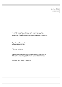 Rechtspopulismus in Europa: Halten Die Parteien Einer Regierungsbeteiligung Stand?